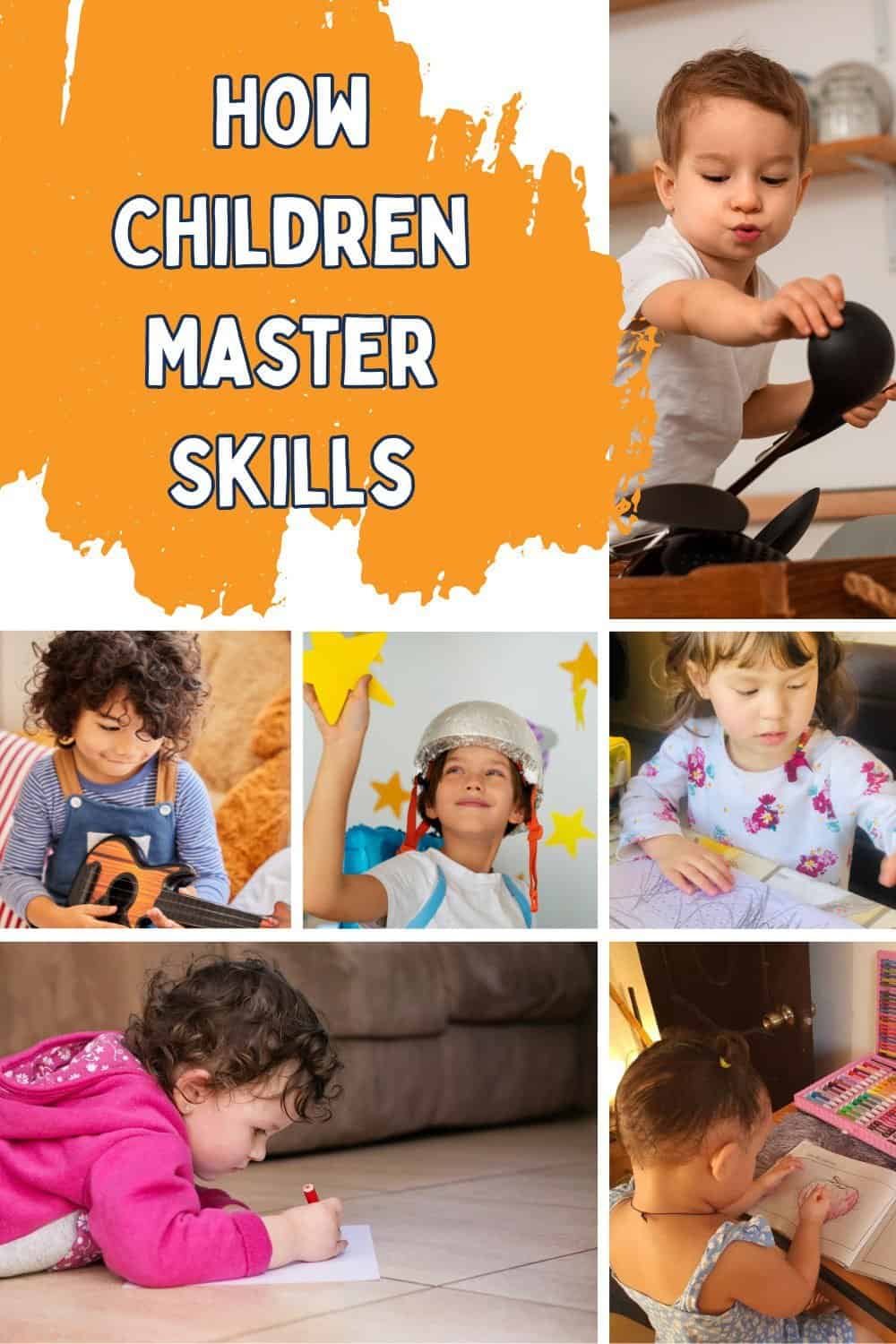 Young children engaging in various activities to develop essential skills at home and school.