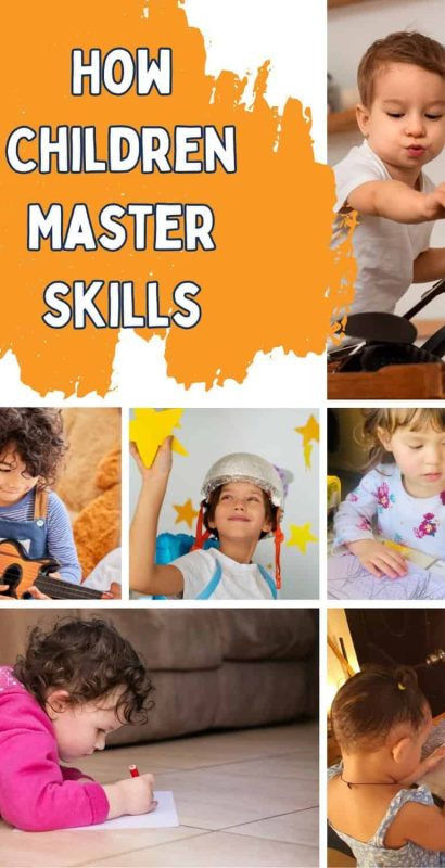 Young children engaging in various activities to develop essential skills at home and school.